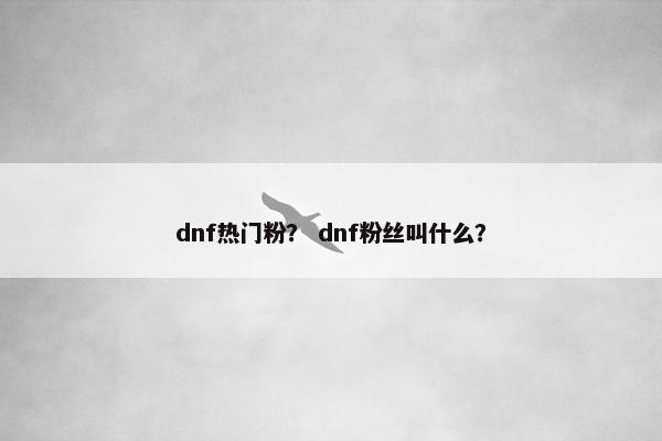 dnf热门粉？ dnf粉丝叫什么？