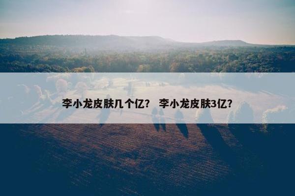 李小龙皮肤几个亿？ 李小龙皮肤3亿？