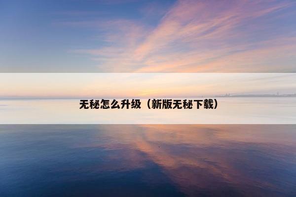 无秘怎么升级（新版无秘下载）