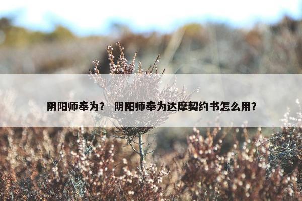 阴阳师奉为？ 阴阳师奉为达摩契约书怎么用？
