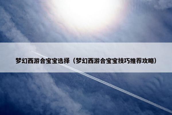 梦幻西游合宝宝选择（梦幻西游合宝宝技巧推荐攻略）